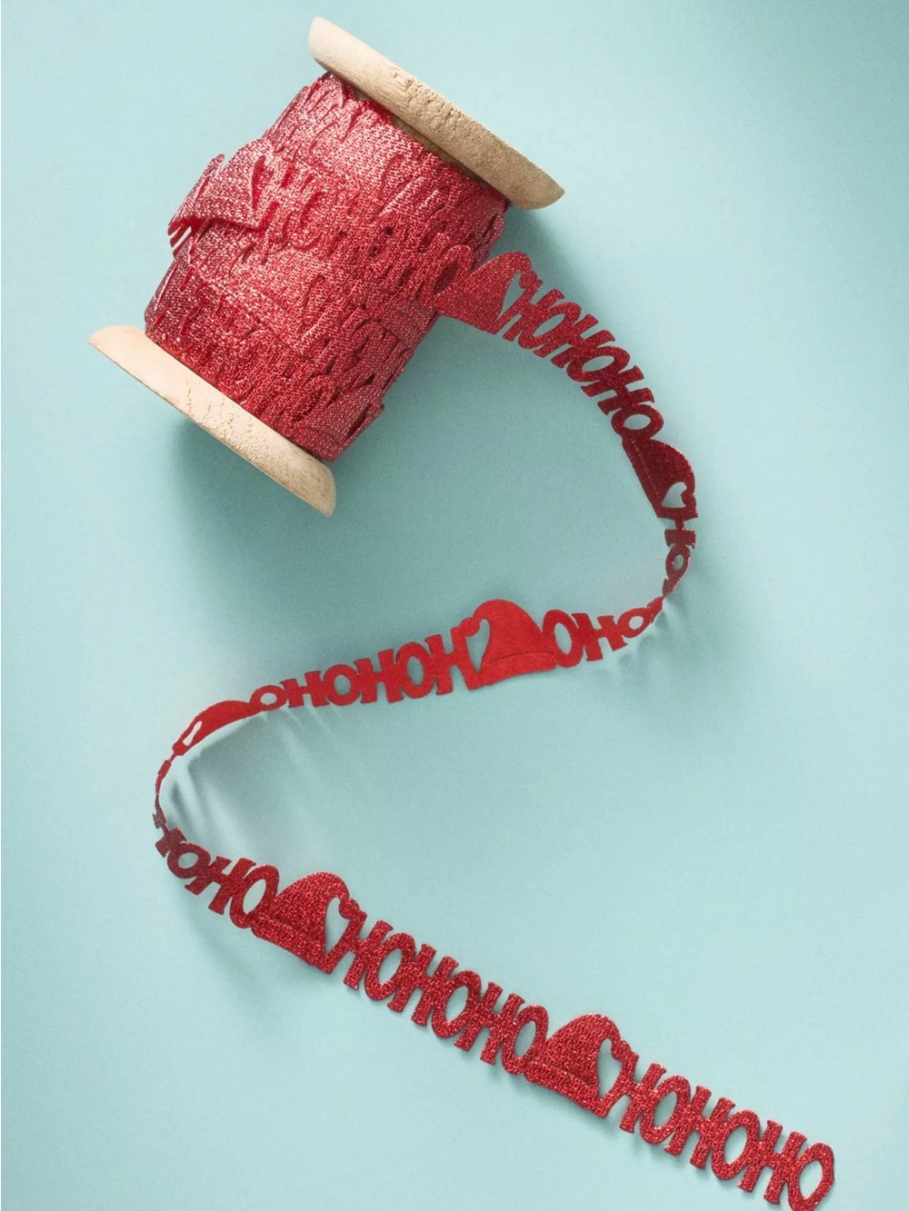NEW Anthropologie Ho Ho Ho Text Gift Ribbon, Red Sparkle, 30ft ✨ 🧑‍🎄